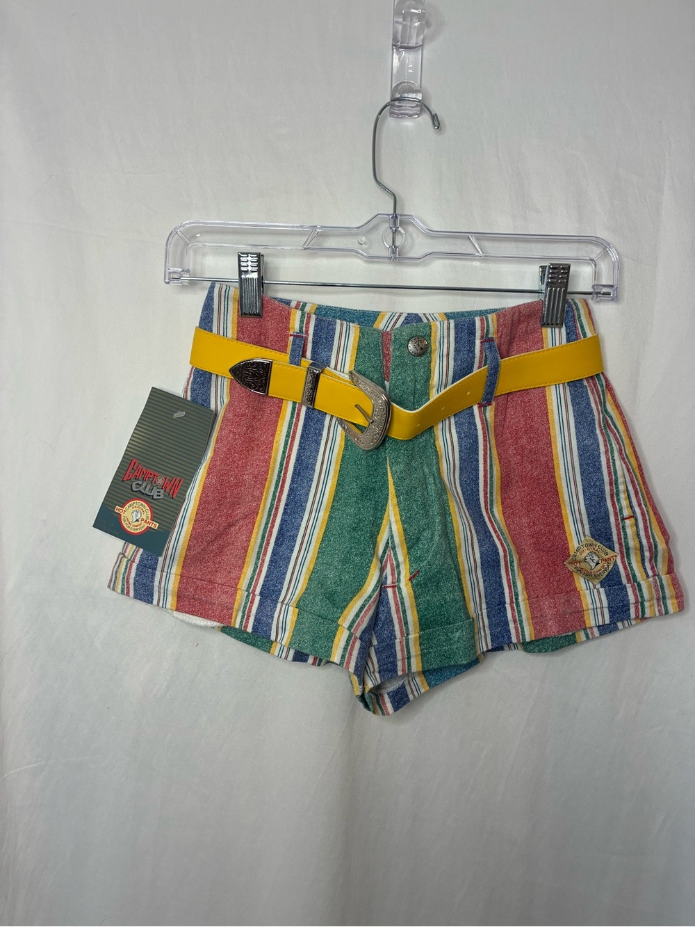 High-Waist Multicolor Striped Women's Shorts with Yellow Belt